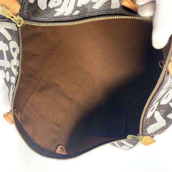 LOUIS VUITTON M92197 Monogram Graffiti Keepall50 Duffle Travel Bag Brown/White - Picture 2 of 13